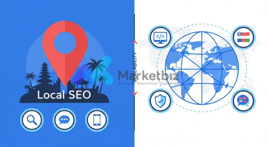Comparison chart of Local SEO vs Global SEO strategies for businesses in Indonesia