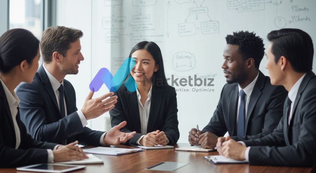 Global digital strategy team discussing technical SEO requirements