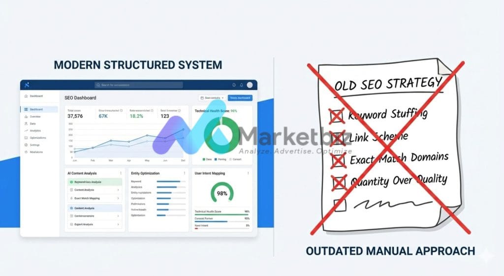 Ilustrasi perubahan strategi SEO di 2026 dengan pendekatan lama yang sudah tidak efektif