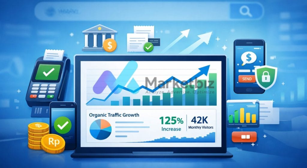 Grafik pertumbuhan SEO pada website fintech melalui strategi konten dan optimasi teknis