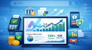 Grafik pertumbuhan SEO pada website fintech melalui strategi konten dan optimasi teknis