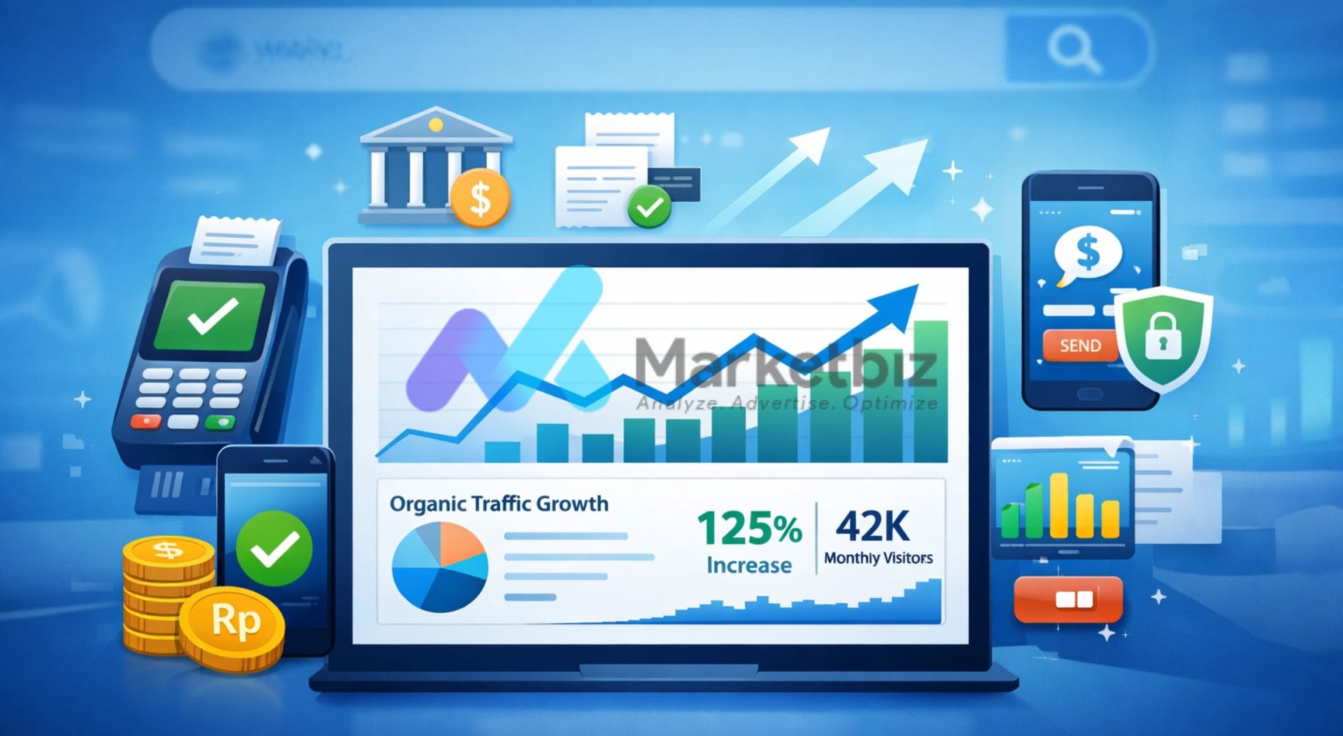 Grafik pertumbuhan SEO pada website fintech melalui strategi konten dan optimasi teknis