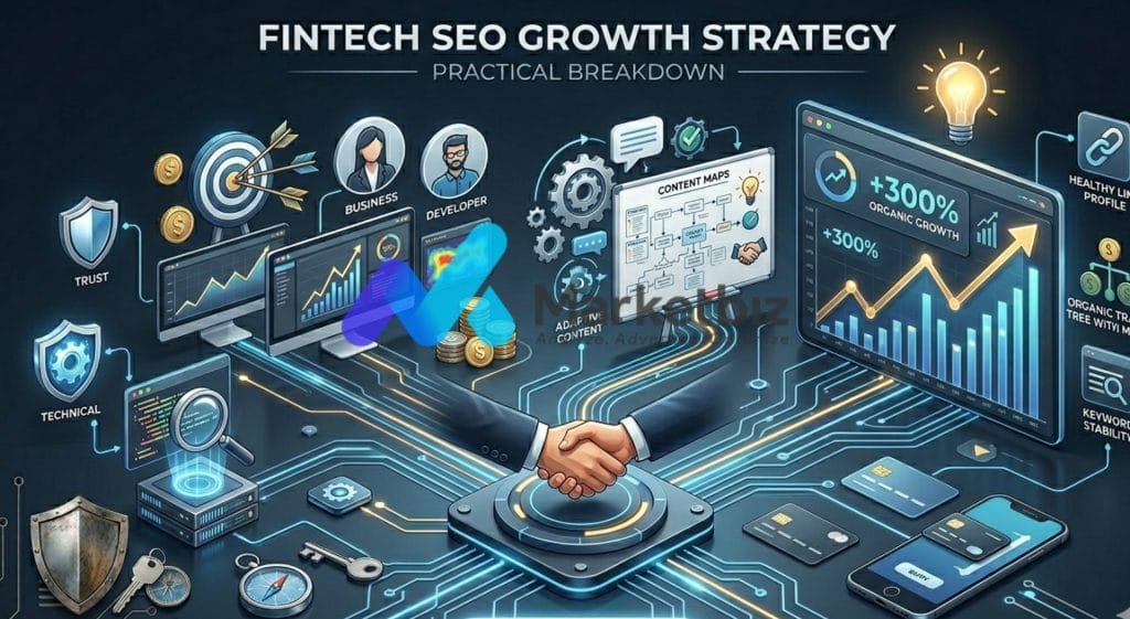Organic growth dashboard showing fintech SEO performance and traffic improvement