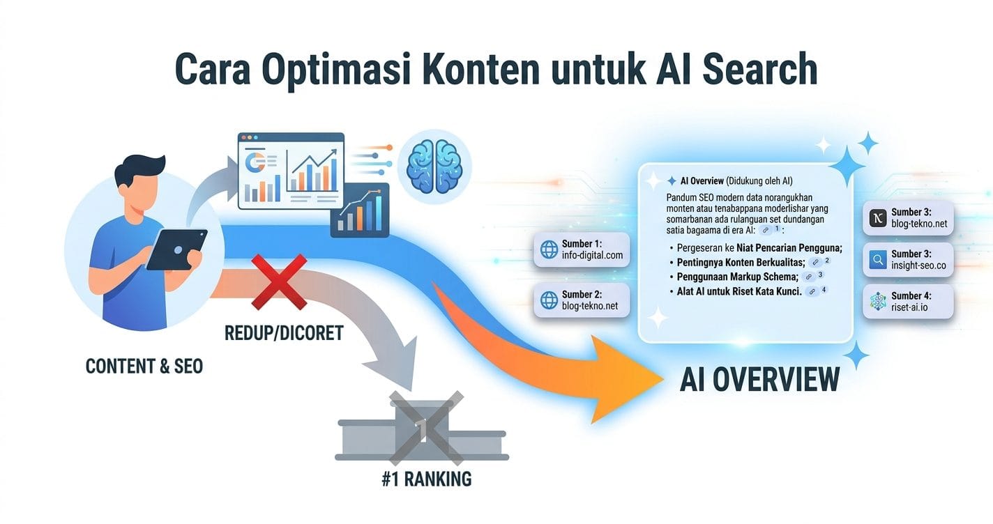 Cara optimasi konten agar muncul di AI Search — strategi SEO untuk AI Overview Google